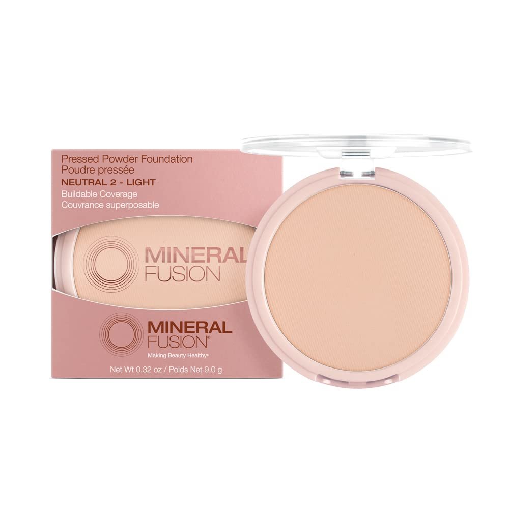 Mineral Fusion Pressed Powder Foundation, Neutral 2 – Fair/Med Skin w/Neutral Undertones, Age Defying Foundation Makeup with Matte Finish, Talc Free Face Powder, Hypoallergenic, Cruelty-Free, 0.32 Oz
