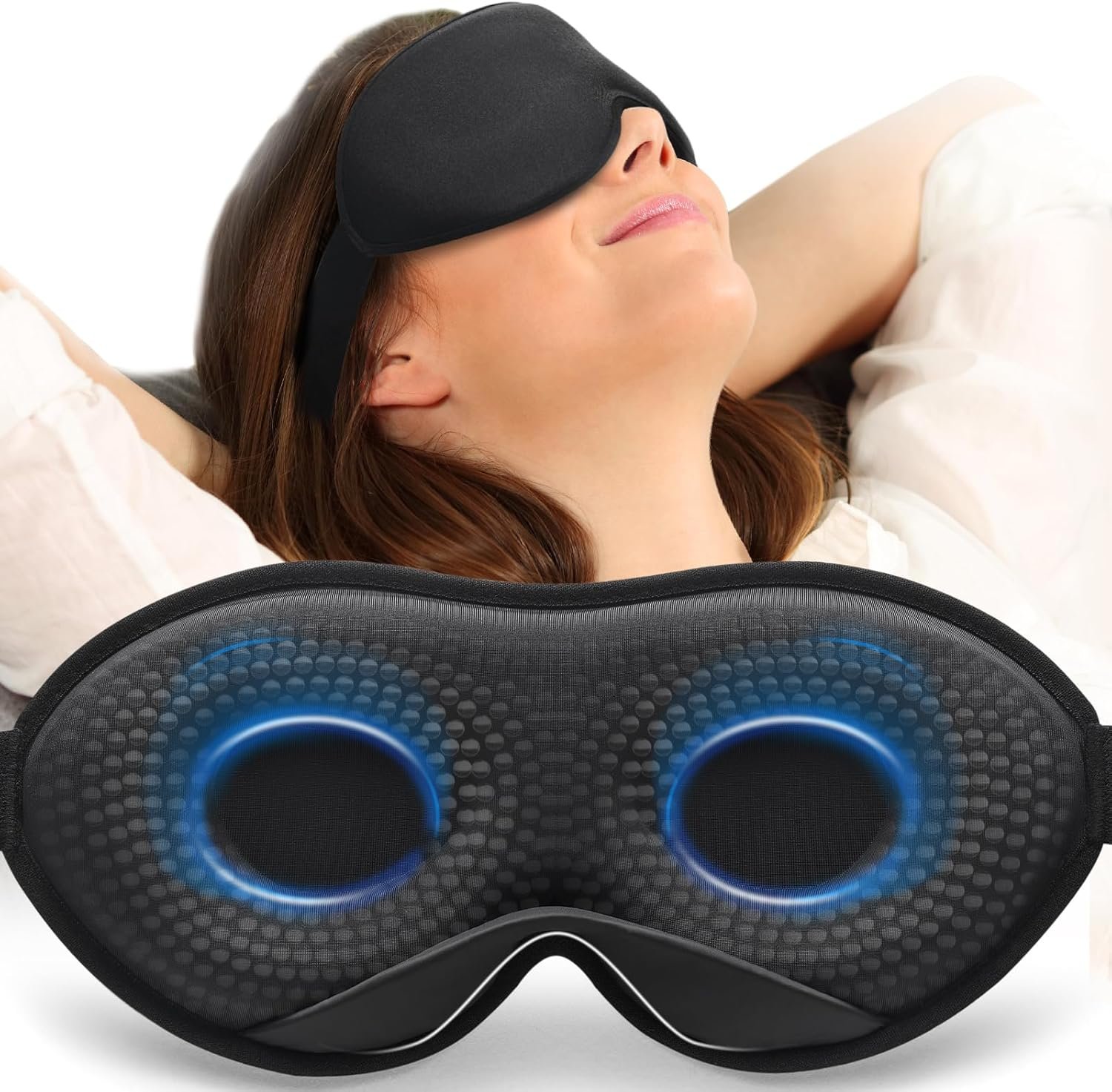 MABAO Weighted Sleep Mask – 100% Blackout Eye Mask for Sleeping for Women Men, 3D Contoured for Lash Extension, Zero Eye Pressure Memory Foam Cover, Soft Gentle Pressure Blindfold for Travel – Black