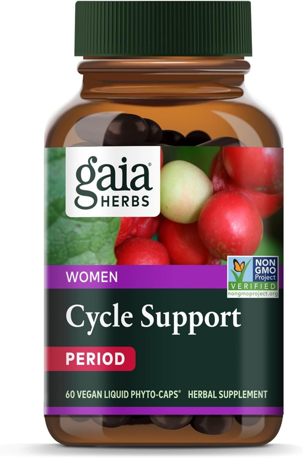 Gaia Herbs Cycle Support – Supports Hormone Balance & PMS Relief – Herbal Supplement with Vitex Berry & Schisandra – Free from Gluten, Dairy & Soy – 60 Vegan Capsules (30 Servings)
