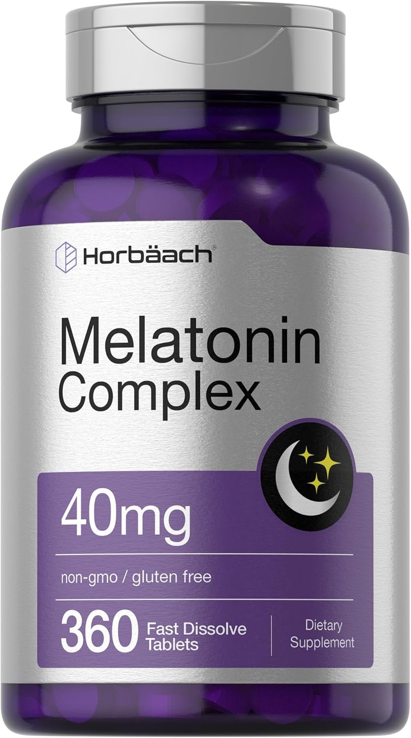 Horbäach Melatonin 40mg Complex | 360 Fast Dissolve Tablets | Adult Extra Strength Supplement | with Chamomile and Ashwagandha | Vegetarian, Non-GMO, Gluten Free