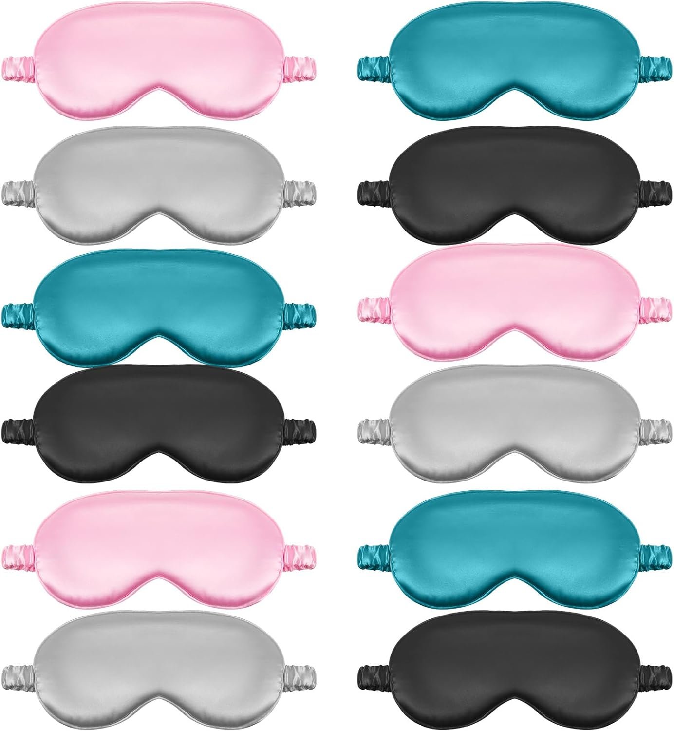 12 Pcs Silk Eye Masks for Sleep Bulk, Soft Satin Eye Covers for Sleeping Women Men Night Mask with Adjustable Elastic Strap Sleep Cover Blindfold Eyeshade for Travel Nap, 4 Colors