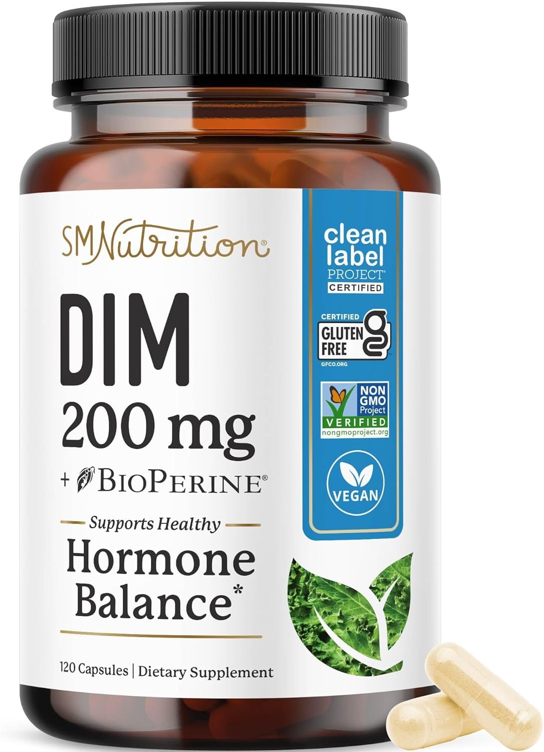DIM Supplement 200 mg (120 Ct) | Estrogen Balance for Women & Men | Hormone Balance, Hormonal Acne Supplements, Menopause, Antioxidant & PMS Support | Non-GMO, Vegan, Soy Free | 4 Month Supply