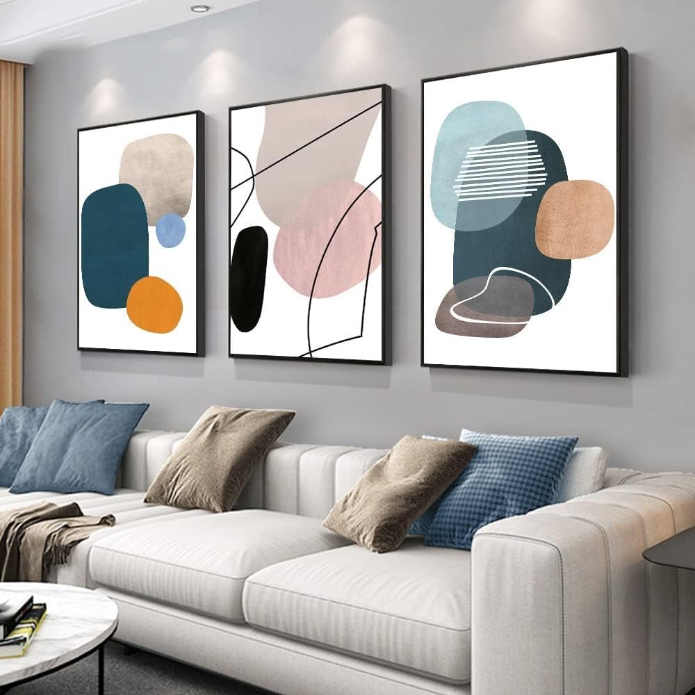 MPLONG Wall Art 3 Pieces Of Framed Decorative Paintings Abstract Simple Orange White Blue And Other Color Blocks Wall Art Canvas Prints Wall Decor Gifts Size 16″ x 24″ x 3 Panels