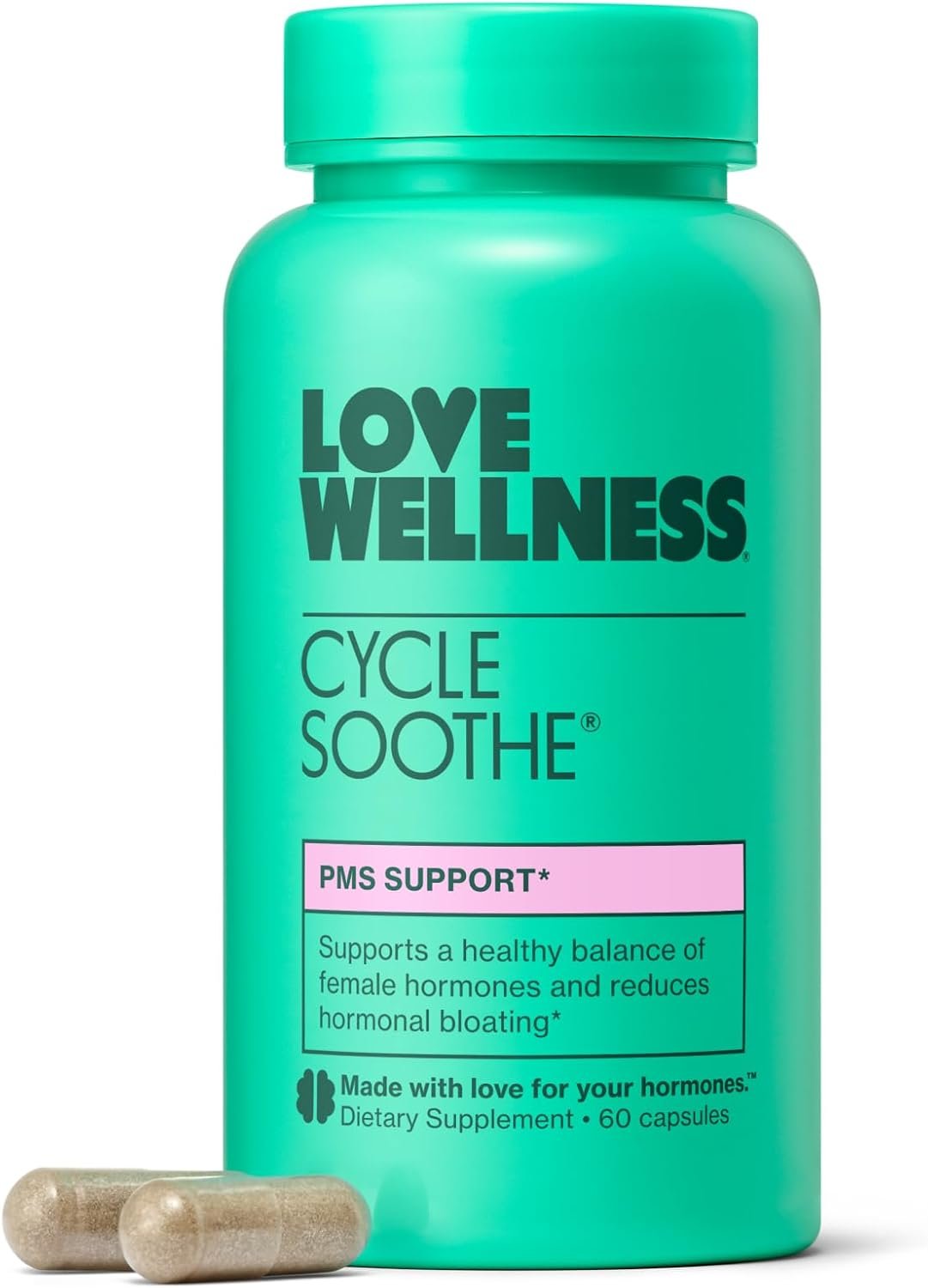Love Wellness Cycle Soothe Supplement | Promotes a Happy Mood | Helps with PMS Hormones, Stress Relief, & Improves Mood | 60 Capsules