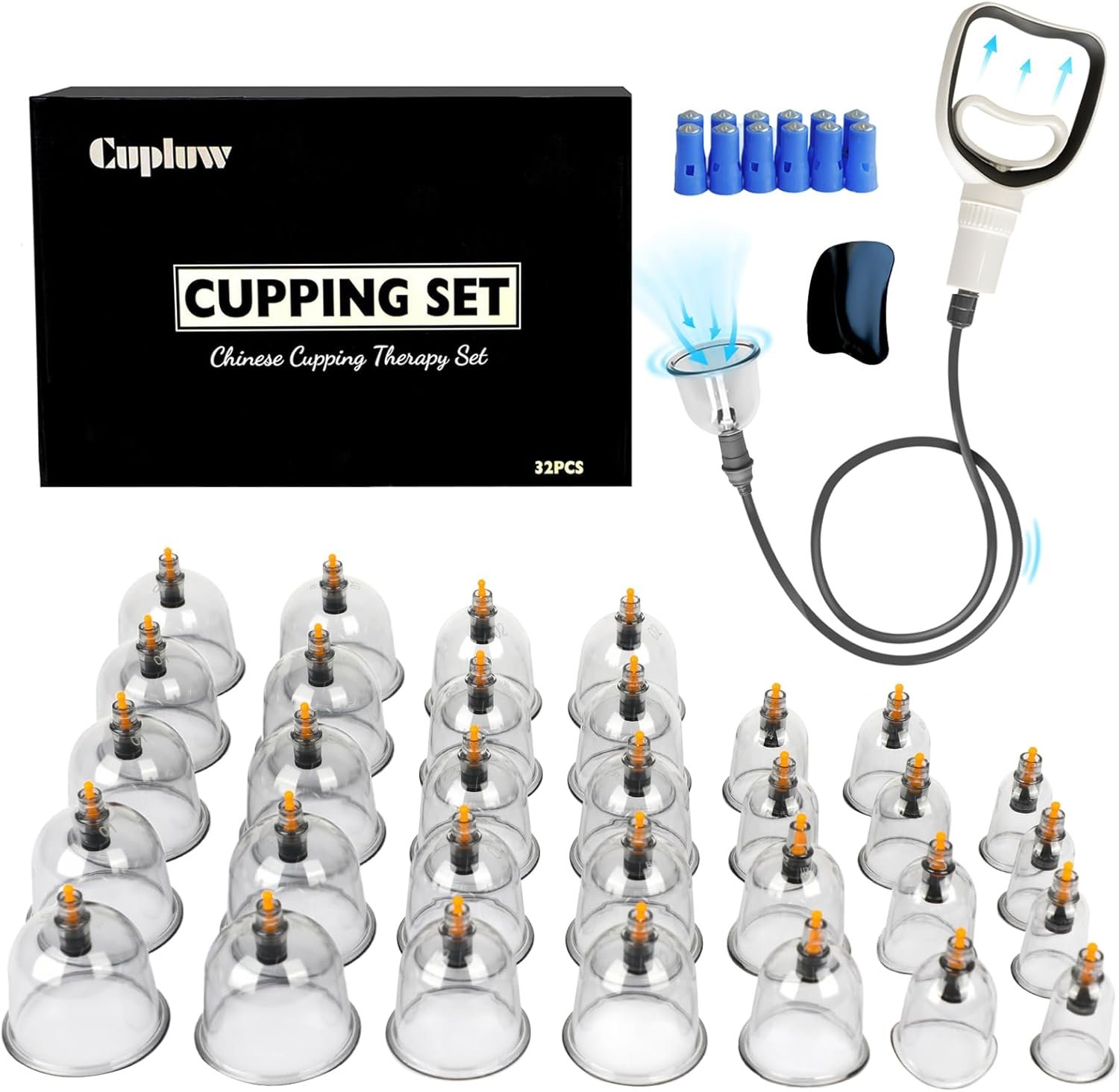 Cupping Kit for Massage Therapy – 32 Cups Professional Chinese Cupping Set with Magnetics, Vacuum Cupping Therapy Set for Cellulite Reduction Muscle Pain Relief with Manual Pump