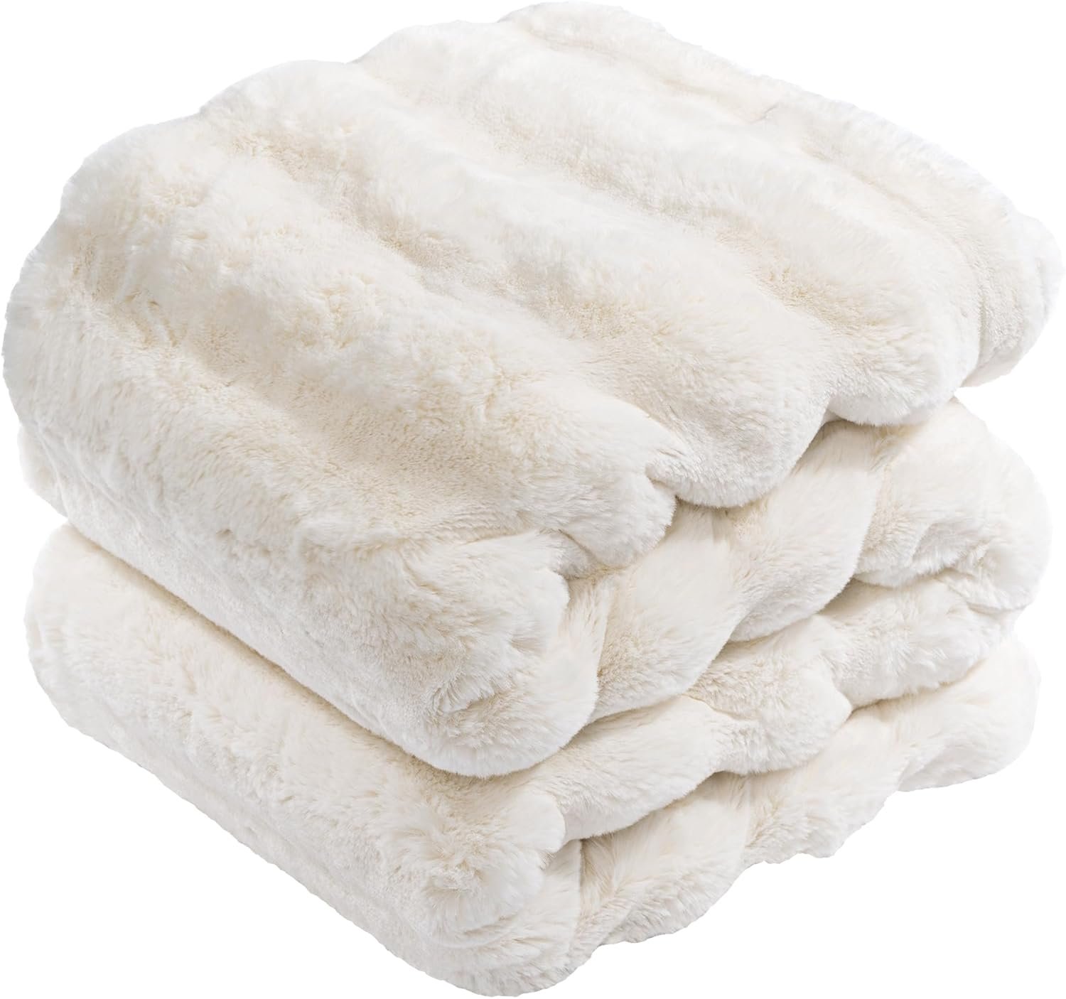 Touchat Luxury Faux Rabbit Fur Throw Blanket for Couch, Super Heavy Warm Cozy Fuzzy Blanket for Sofa Bedroom Living Room, Ultra Soft Fluffy Reversible Plush Blanket for Home Decor Gifts,Cream White