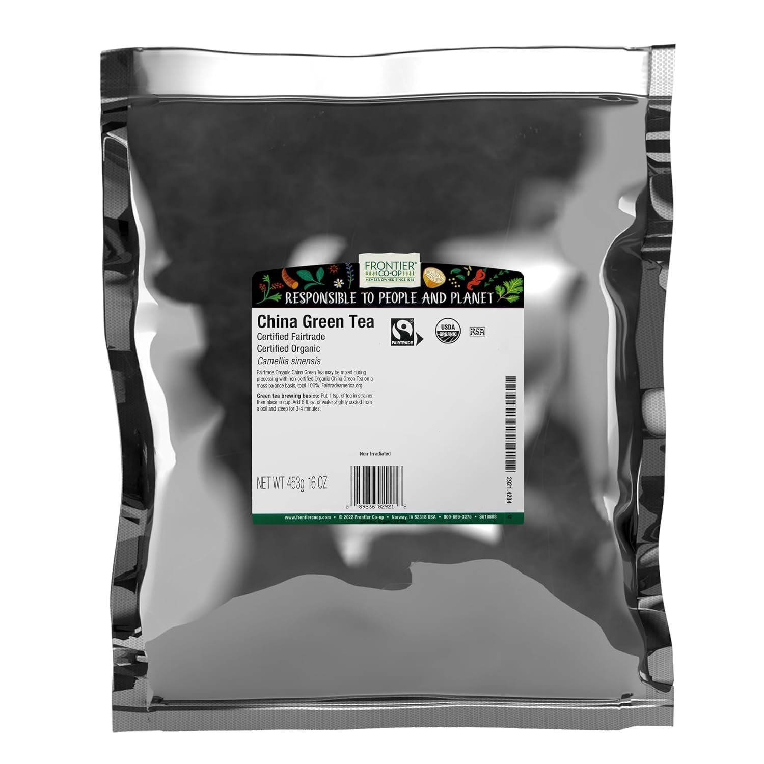 Frontier Co-op Organic China Green Tea, 1lb Bulk Bag – Chinese Green Tea Loose Leaf – Aromatic, Flavorful & Calming – Perfect for Tea & Culinary Uses