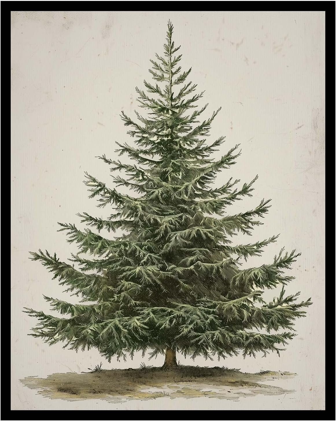 Generic Vintage Christmas Tree Print, Rustic Winter Tree Art, 11×14 inch + Black Framed