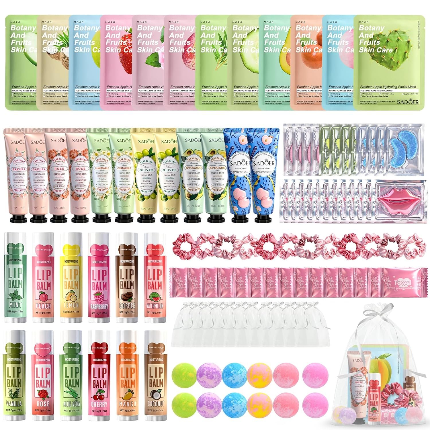 108 PCS Spa Party Supplies for Girls, Spa Kit for Sleepover & Slumber Party, Birthday Gift for Women, Include Facial Masks, Eye Patches, Hand Creams, Lip Balms…Spa Party Favors
