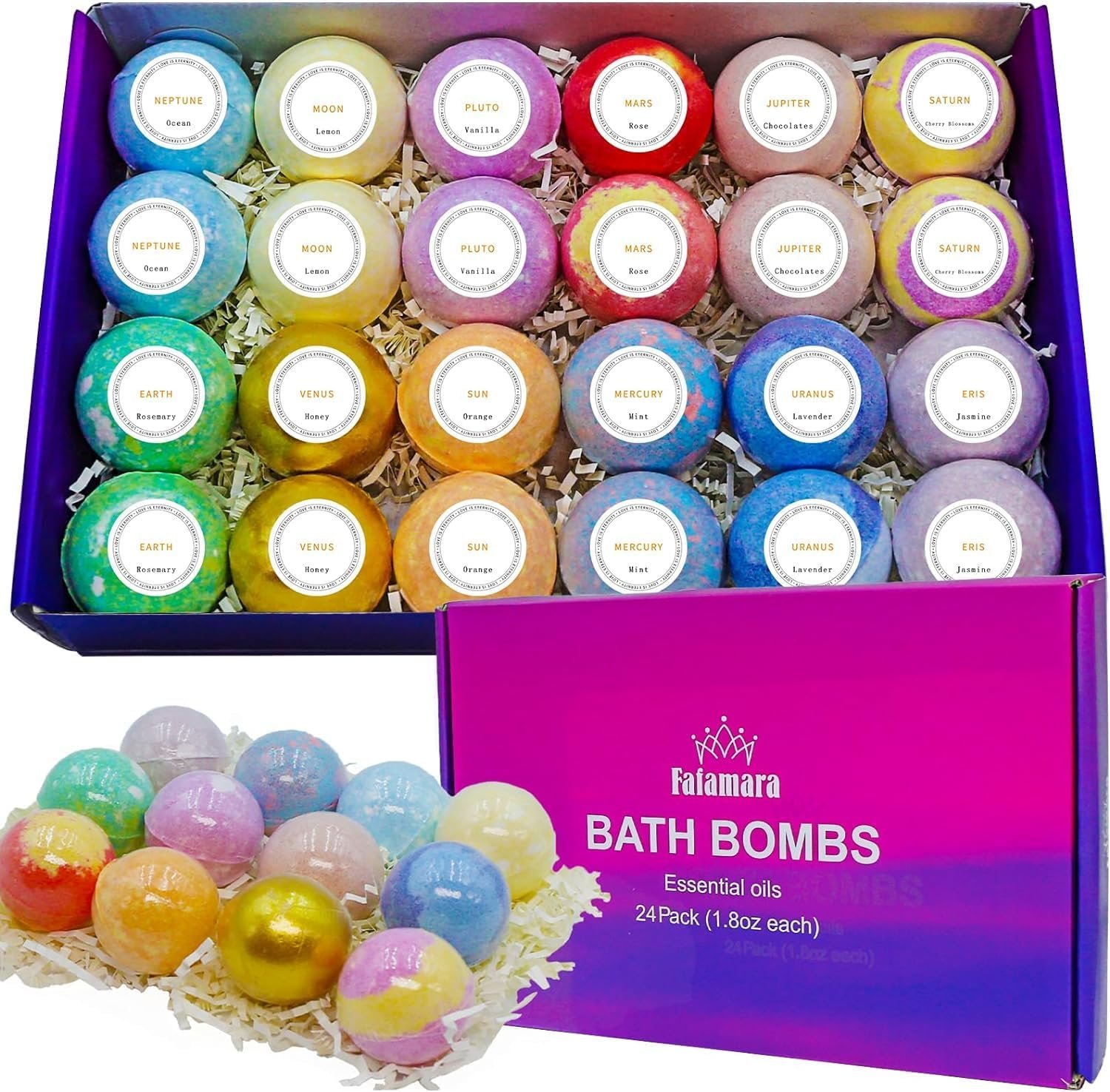 Bath Bombs Gift Set – 24 Pcs Handmade, Natural & Organic Essential Oil Bubble Bath for Women and Girls