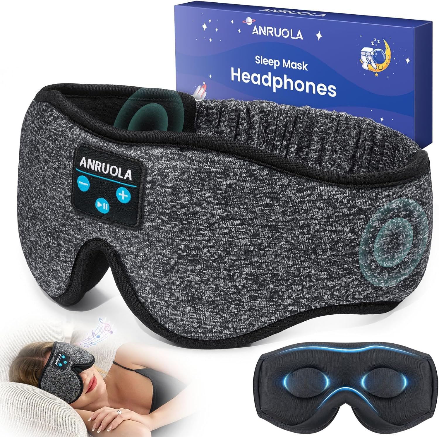 Bluetooth Sleep Mask with Wireless Headphones – Soft 3D Contoured Eye Mask for Men & Women, Comfortable for Side Sleepers, Travel, and Relaxation